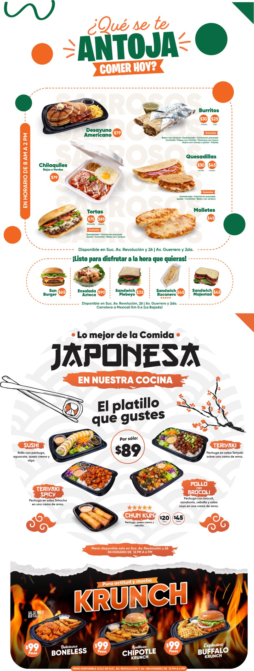 Menú Fast Food Sunmart